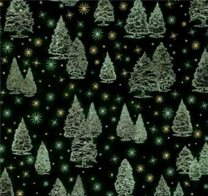 18 x 18 Funda de almohada de Navidad Kaufman Invierno Grandeza Árboles metálicos de hoja perenne - Imagen 1 de 1