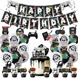 Video Game Theme Party Decorating Set | Birthday Banner Swirls Balloons Toppers - Picture 1 of 9