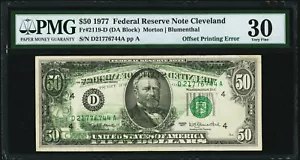 Partial Back to Front Offset Error Fr 2119-D $50 1977 Federal Reserve Note PMG30 - Picture 1 of 2
