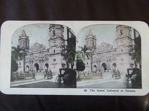c. 1900 FARBE 3D STEREOGRAPH/STEREOGRAMM FOTO „Die große Kathedrale Panama“ - Bild 1 von 1