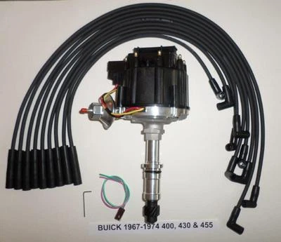 BUICK Big Block 400 430 455 tapa negra DISTRIBUIDOR HEI y cables de bujía negros Foto 1 de 2