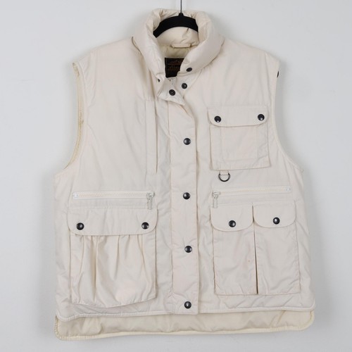 OFF WHITE Vintage 90s Eddie Bauer Off White Puffer Gilet Quilted Vest Jacket Small