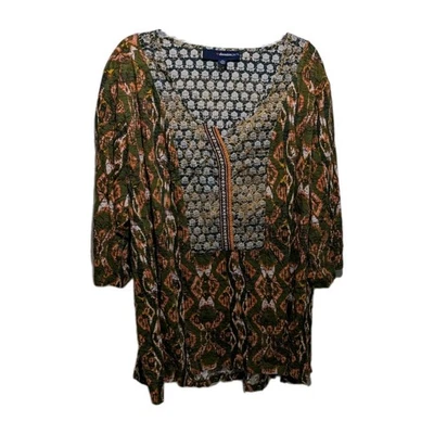 Blusa túnica boho 4X de mezclilla con cuello en V bordada 24/7 manga larga para mujer Foto 1 de 4
