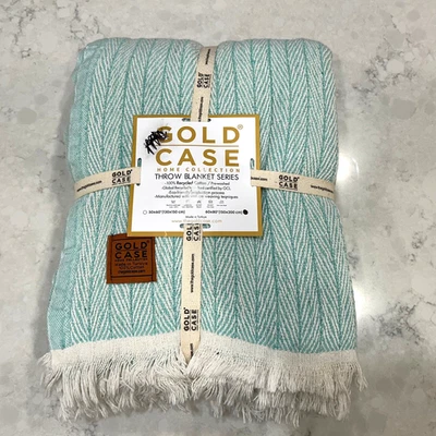 Gold CASE Throw Blanket for Couch - 100% Recycled Cotton 60x80 - Vintage Thro... - Image 1 of 4