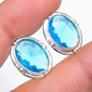 Pendientes de plata esterlina 925 con piedras preciosas de aguamarina tamaño 0,75" - Imagen 1 de 1
