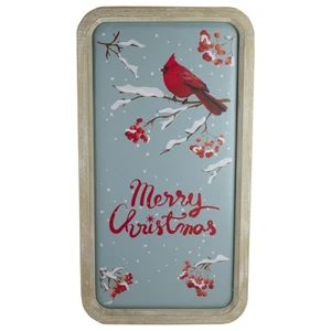 Northlight 25.5" Wood Framed Blue Red Merry Christmas Wall Decor Red Cardinal - Picture 1 of 5
