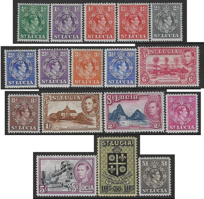 St Lucia 1938-48 set sg 128-41 MH KGVI Definitives - Image 1 of 2