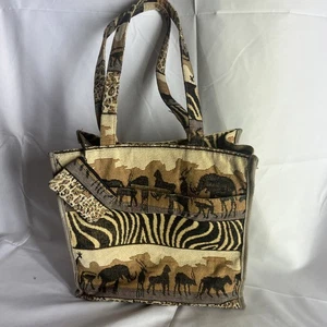 Vintage Tapestry Handbag Jade African Safari Tote Bag Shoulder Strap Coin Purse - Picture 1 of 10