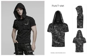Punk Rave Hombres Negro Gótico Punk Prendas para el torso Prendas para el torso Tejido agrietado Manga Corta Camiseta - Imagen 1 de 29