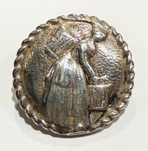 Antique Continental Silver Button, Woman w/ Baskets (Dutch Peasant Silver) - Picture 1 of 6
