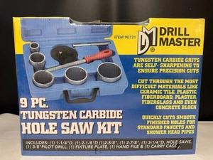 Drill Master 9-piece Tungsten Carbide Grit HOLE SAW Kit with Case NEW SEALED - Picture 1 of 3