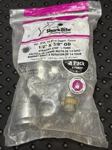 SHARKBITE 23037LFA4 1/2"X3/8" OD COMPRESSION STRAIGHT STOP VALVE 1/4 TURN 4 PC - Picture 1 of 3