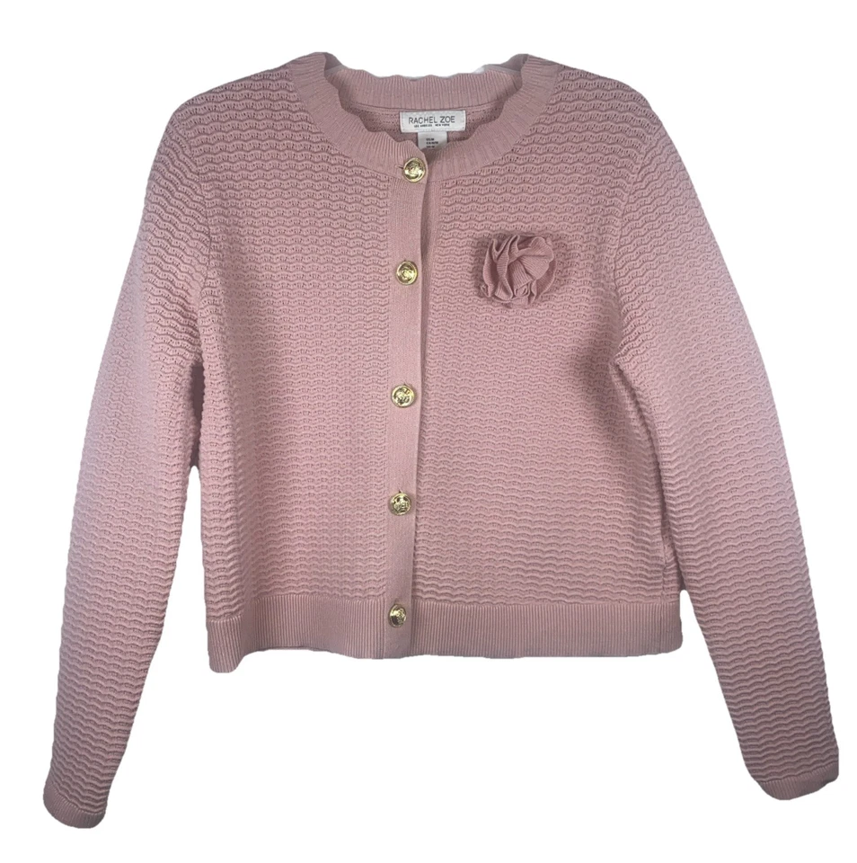 Cardigã feminino Rachel Zoe rosa blush médio botão dourado malha suéter decoração rosa - Imagem 1 de 4