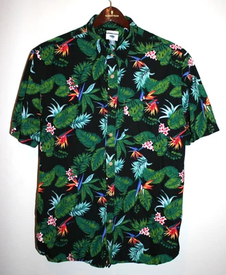 Camisa Para Hombres Antigua Azul Marino Hawaiana Tropical Calce Ajustado Abotonada Delantera Negra Verde XXL Foto 1 de 3