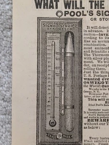 Pool's Signal Service Barometer Storm Glass Victorian Print Ad 1882 1880s D1 - Picture 1 of 3