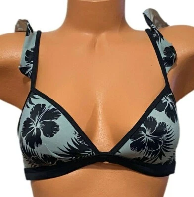 Victorias Secret PINK Swimsuit Lightly Lined Bikini Top Small Floral Print Grey - Image 1 of 2