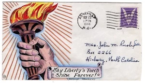 #905 Dorothy Knapp Hand Painted Cachet #10 - Liberty Torch WWII Patriotic 1944 - Picture 1 of 2