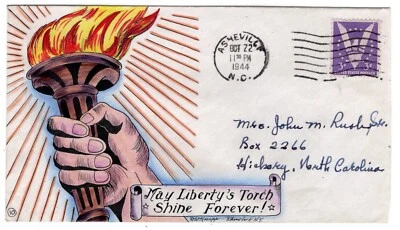 #905 Dorothy Knapp Hand Painted Cachet #10 - Liberty Torch WWII Patriotic 1944 - Image 1 of 2
