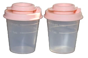 Tupperware Shakers Salt Pepper Mini Midgets 2oz Peach Flip Top To Go Pink - Picture 1 of 3