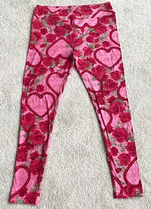 Lularoe TC Leggings Pink Red Roses & Red Framed Hearts Valentines - Picture 1 of 2
