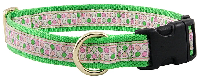 Green and Pink Dots Jacquard Ribbon Dog Collar Closeout