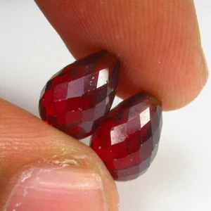 10.60 Ct Natural Blood Red Garnet Pear Drilled Beads-2 Pcs,Mozambique-A1777 - Picture 1 of 2