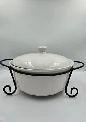 Home Essential and Beyond Bowl With Iron Rack White 11" Round - Used Without Box - Image 1 of 4