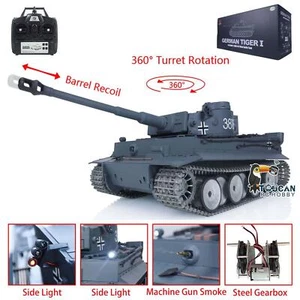 Deutscher Lager Henglong 1/16 7.0 TigerI BB RC Tank 3818 Metall Räder 360° Turm - Bild 1 von 22