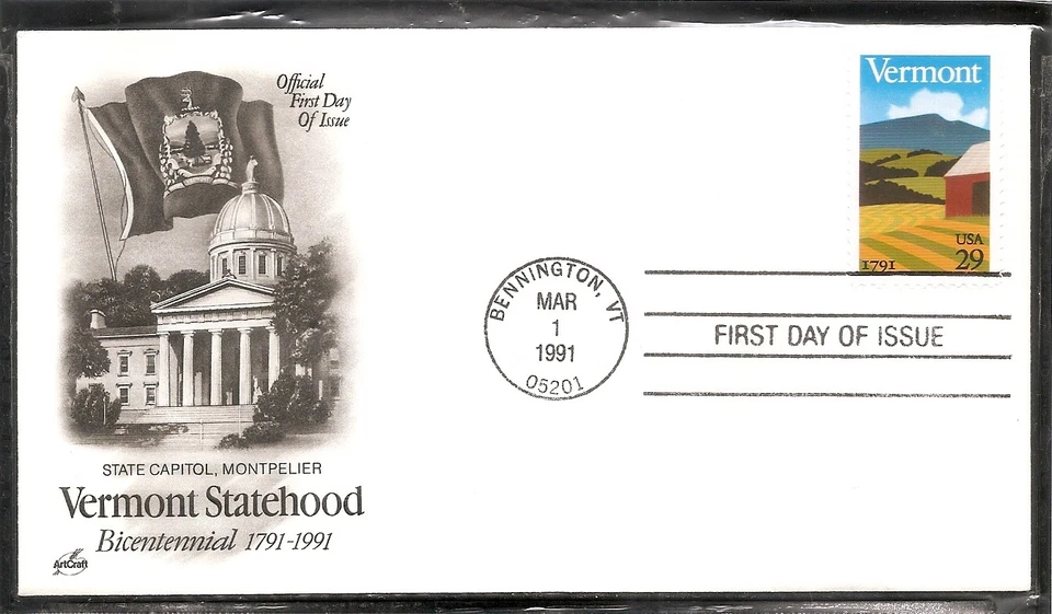 US Scott # 2533 Vermont Statehood FDC. Artcraft Cachet. - Image 1 of 1