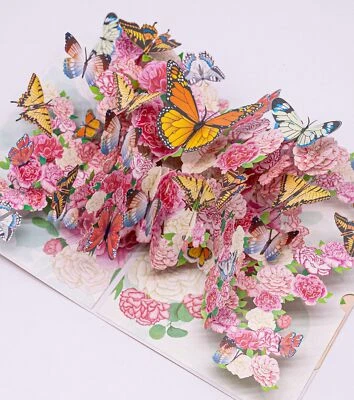 蝴蝶花弹出卡片,3D 蝴蝶花卉花园周年纪念 Valen... — 第 1/4 张图片