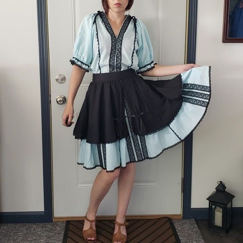 Vintage Blue and Black Square Dance Skirt and Top Set eBay