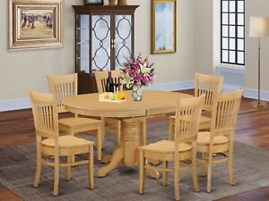 7pc oval dinette kitchen dining room set table w/ 6 wood seat chairs light oak