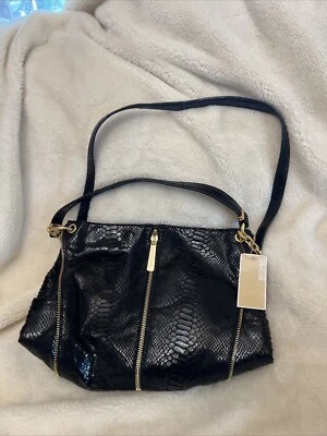 NOVA COM ETIQUETA MICHAEL KORS NEWMAN COURO PRETO PÍTON EM RELEVO LG HOBO, OMBRO, BOLSA DE MÃO - Imagem 1 de 4