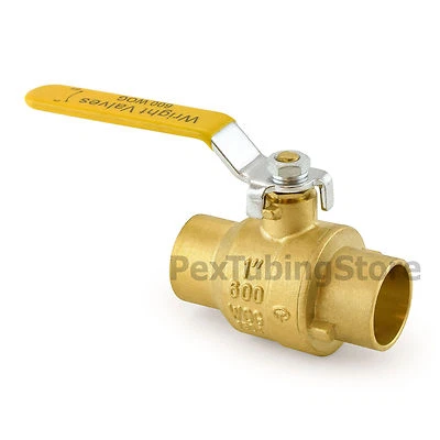 1" Sweat (CxC) Brass Ball Valve Full Port, Shut-Off Valves, 600psi WOG
