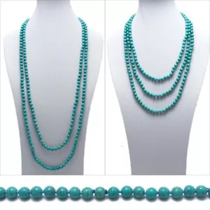 Collar de joyería con cuentas de piedras preciosas redondas turquesa genuino natural de 8 mm 80" PN750 - Imagen 1 de 6