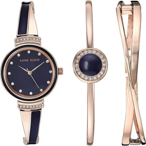 Anne Klein Women's Premium Crystal Accented Watch and Bangle Set AK/3292-NVST - Picture 1 of 1