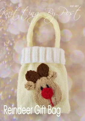 New Knitting Pattern Reindeer Gift Bag Knitting By Post A5 Leaflet Christmas - Image 1 of 4