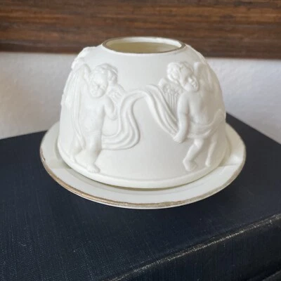 Antigo suporte de vela querubins lâmpada de fada luz de chá litopano porcelana bisque excelente estado usado - Imagem 1 de 4