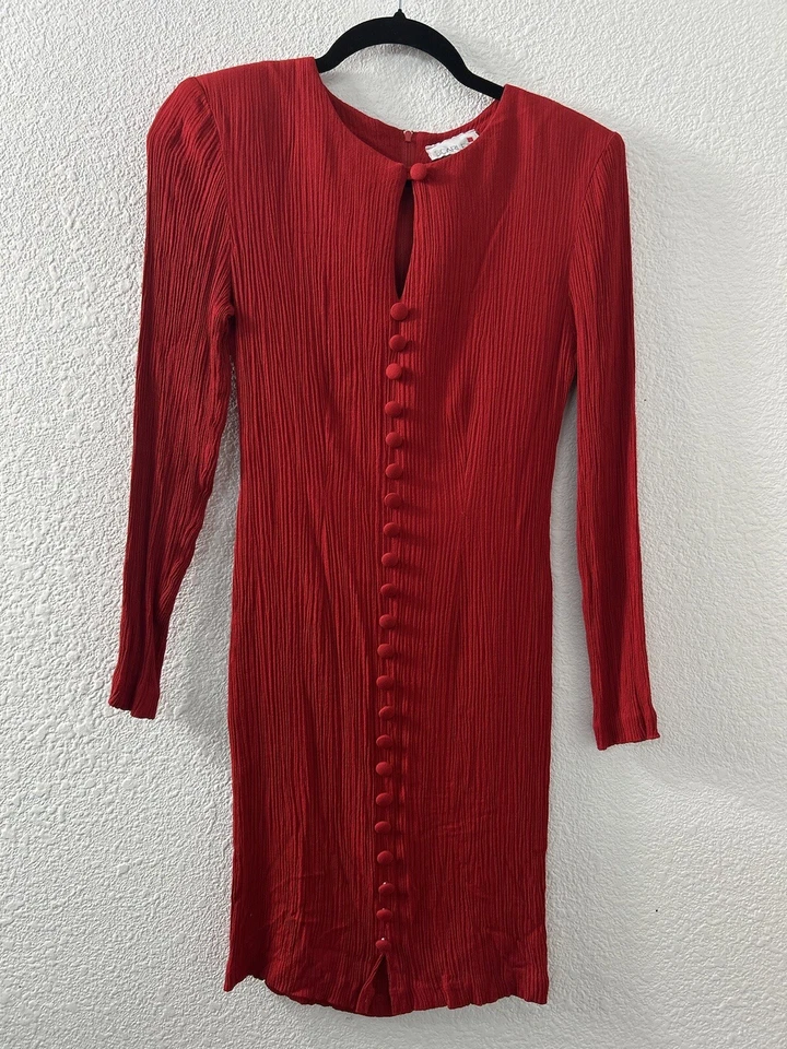 Vestido Vintage Scarlett Union Etiqueta Acanalado Manga Larga Rojo Cereza Talla 1 Bodycon EE. UU. Foto 1 de 4