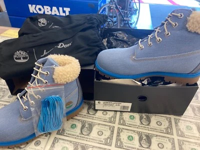 Timberland x Just Don 6” denim azul premium falso Sherpa TB0A1UXT júnior tamanho 6 - Imagem 1 de 4