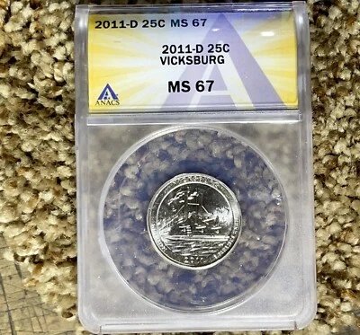 2011 D 25c Anacs MS67 VICKSBURG NP Washington America the Beautiful Quarter - Image 1 of 2