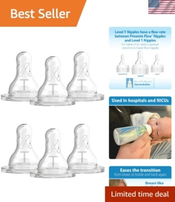 Mamilos estreitos para mamadeira Dr. Brown’s nível T - Pacote com 6, fluxo mais lento, sem BPA - Imagem 1 de 4