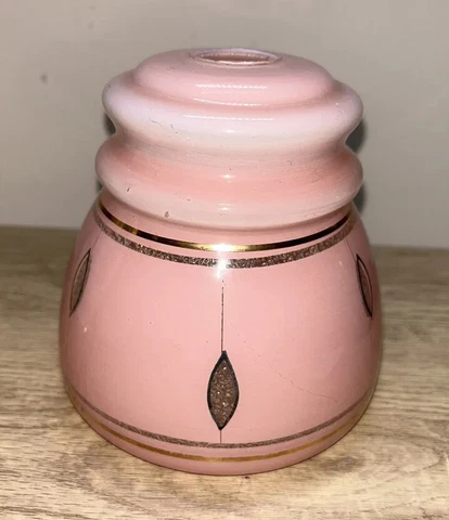 Antique Vintage Glass Ceiling Lamp Light Shade Art Deco Gold & Pink  1930s Light Cover