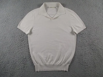 Camisa Polo Reiss Para Hombre Mediana Blanca Crema Cuello Abierto Suéter Tejido Algodón Seda Foto 1 de 4