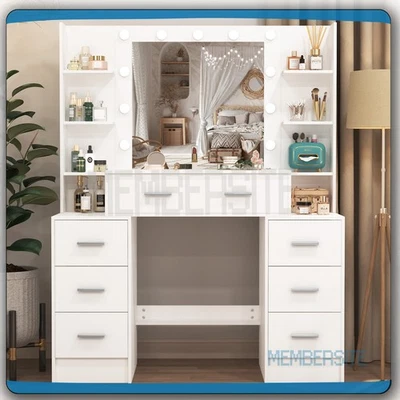 Extra Large Dressing Table With LED Lights Mirror 7 Drawers Makeup Vanity Desk - image 1 of 4