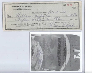Warren Spahn Milwaukee Braves Baseball Autographed Cancelled Bank Check Hunts - Picture 1 of 1