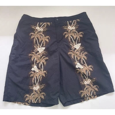 Caribbean Men’s Swimwear Brown & Black Hawaiian Print Trunks Lined Size Large - Image 1 of 4