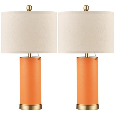 Juego de lámparas de mesa de cuero PU naranja de 23,4" para sala de estar de 2, 3 niveles brillantes... Foto 1 de 4