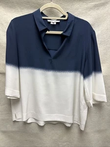 Blusa Estilo Polo Gerard Darel Azul Blanco Seda Talla 38 - Imagen 1 de 7
