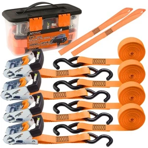 Ratchet Tie Down Straps - 4PK - 1-1/16 in x 10 ft, 3000 Lb Break Strength, He... - Picture 1 of 9